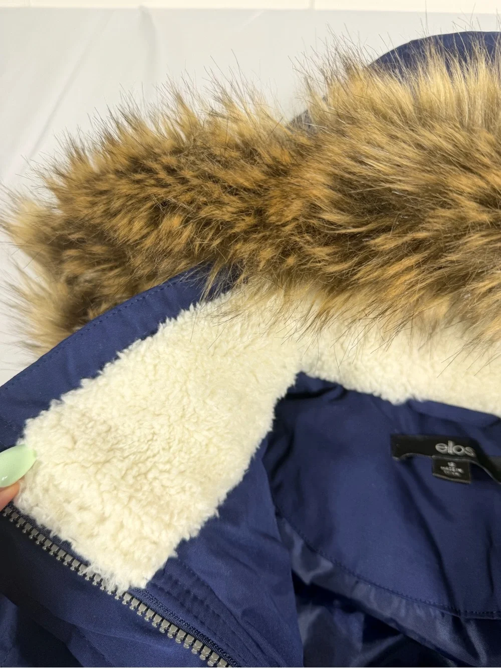 Ellos Women's Navy Parka Coat with Faux Fur Trim